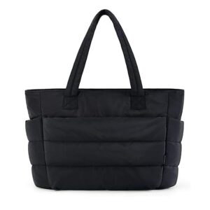Quilted Puffy Tote Bag for Women | Large Capacity | Soft Nylon Padded Design | Lightweight & Spacious | Ideal for Work, Travel, Shopping