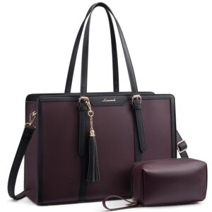 LOVEVOOK Laptop Tote Bag for Women,17 inch Canvas Leather Computer bag with Clutch Purse for Business, Travel, School, Casual