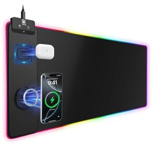 Miroddi Mouse Pad Wireless Charging 15W, RGB Gaming Mousepad, 31.5"x11.8" Large Desk Mat, 13 Light Modes, Non-Slip Waterproof Ultra-Smooth Surface Keyboard Mat for PC, MacBook, Laptop, Desk, Gamer